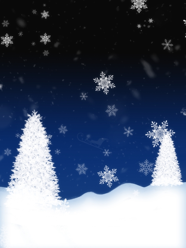 纯原创手绘雪地深夜下雪圣诞树背景