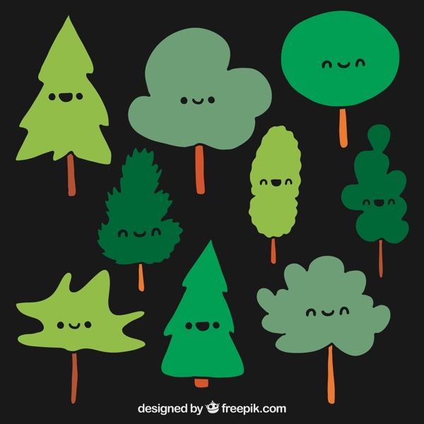 9款卡通表情树木设计矢量素材
