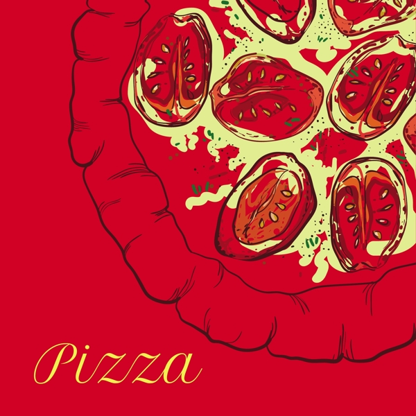 手绘披萨西红柿设计