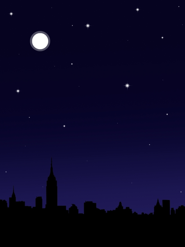 纯原创手绘星空月夜城市现代简约背景素材