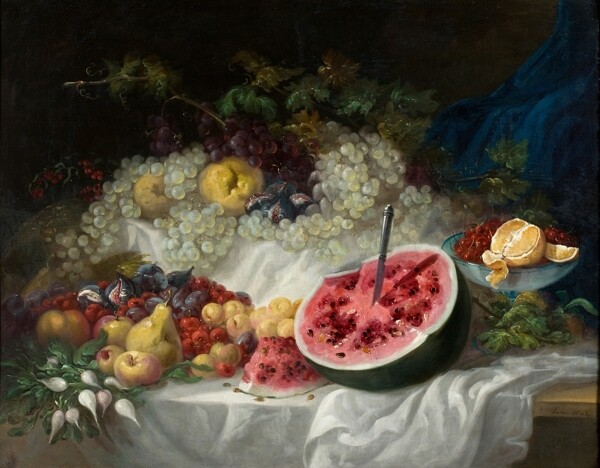 LucasVelazquezEugenioBodegon1849静物水果瓜果蔬菜器皿食物印象画派写实主义油画装饰画