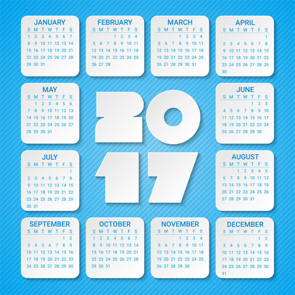 蓝色2017年日历图片