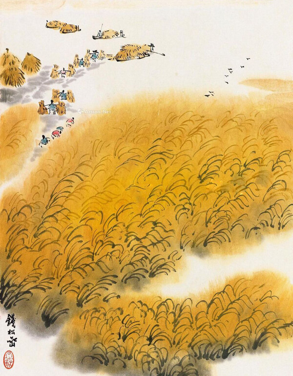 钱松岩收割稻子国画