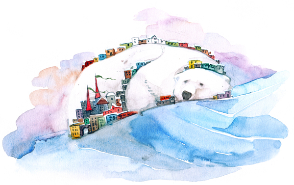 水彩风格创意北极熊