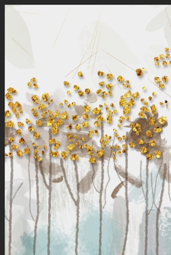 现代简约金箔植物客厅装饰画