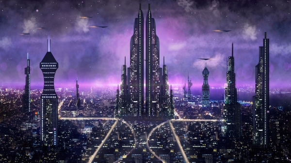 科幻城市夜景晚安世界