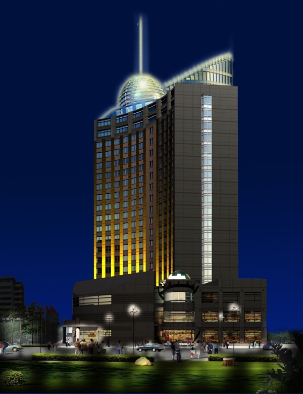 江南大酒店夜景室外景观照明效果图五星级大酒店图片
