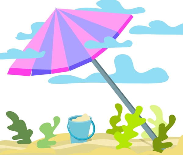 遮阳伞夏季沙滩手绘