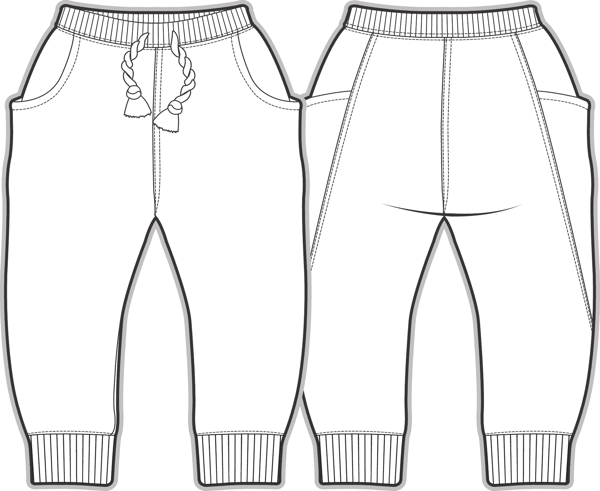 长裤小女孩服装设计线稿素材