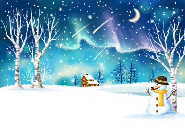 童话卡通雪景雪人素材