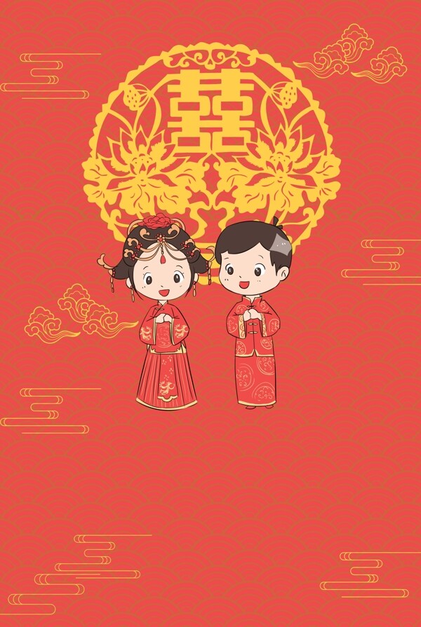 中国古典风结婚婚礼请柬邀请函背景