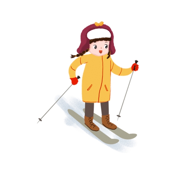 可爱滑雪的女孩手绘人物设计