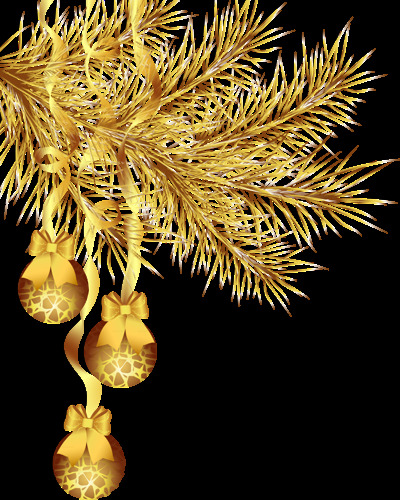 金色圣诞松枝吊球装饰元素