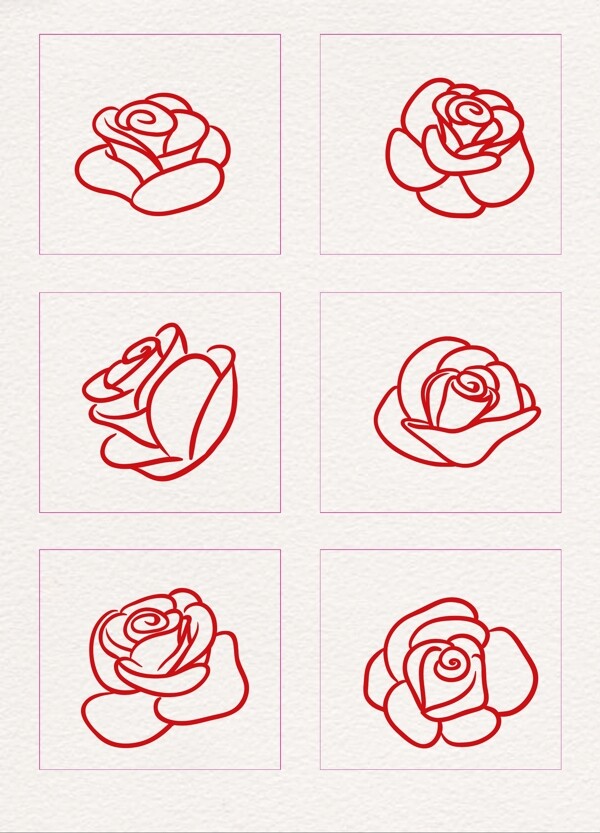 花和花瓣红色玫瑰线条手绘ai