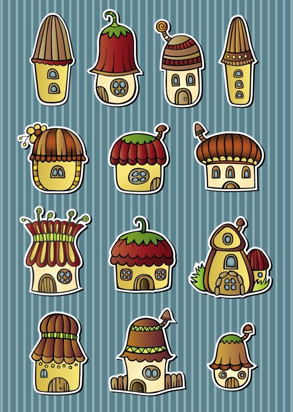 可爱蘑菇房子插画