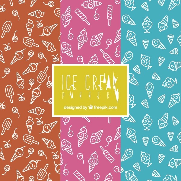 三种手绘冰淇淋插图装饰图案