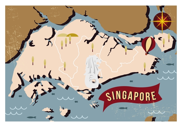 扁平新加坡地图