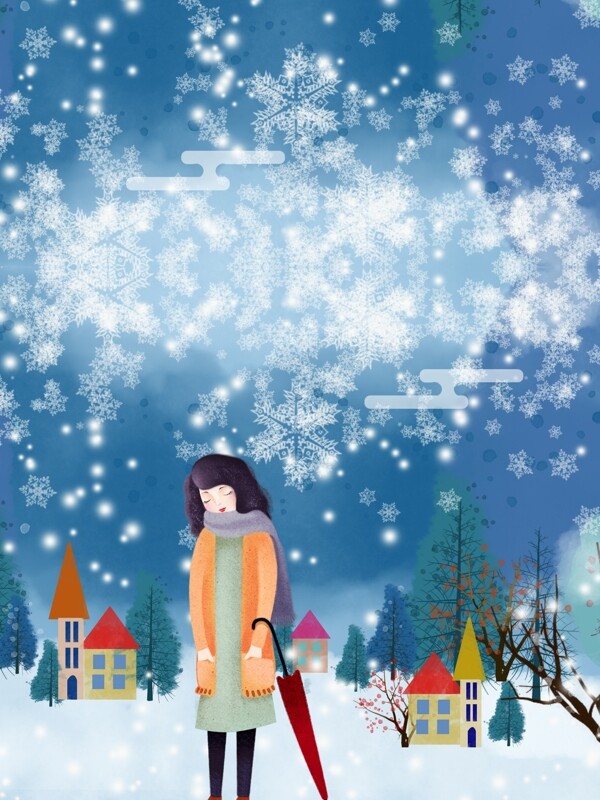 唯美冬季雪地女孩背景设计