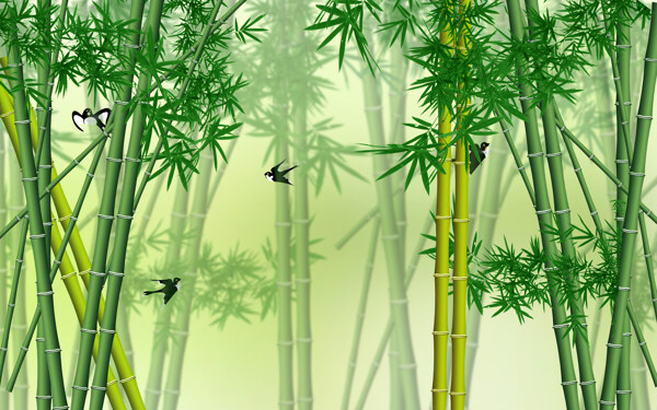 3D彩绘竹子飞燕背景墙