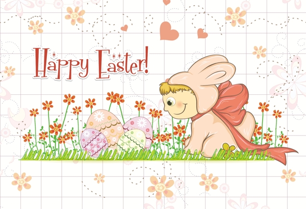 复活节的背景有孩子在兔子服装插画矢量