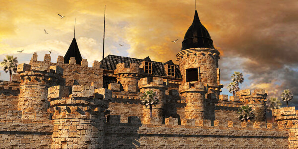 夕阳下的欧式城堡图片