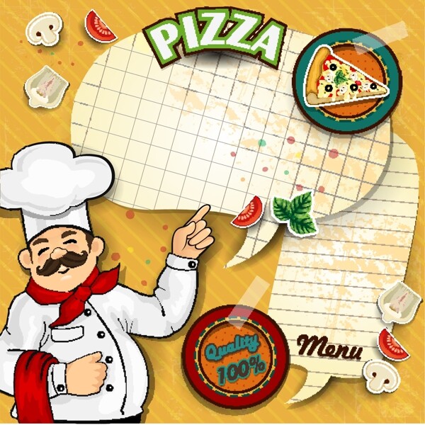 卡通厨师披萨设计矢量