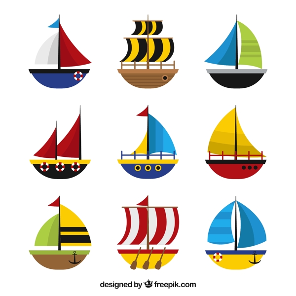 彩色帆船设计图片