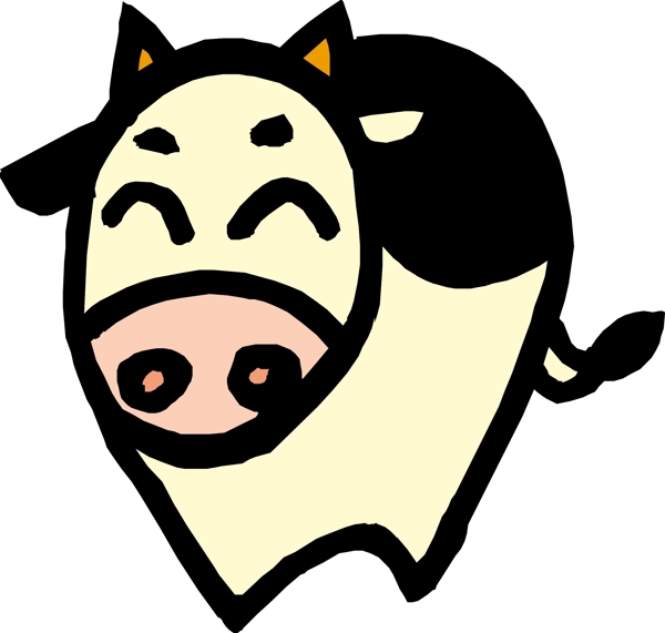 动物可爱卡通牛奶油色黑色免费素材