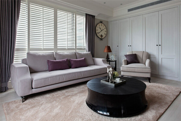 现代时尚客厅浅褐色毛地毯室内装修效果图