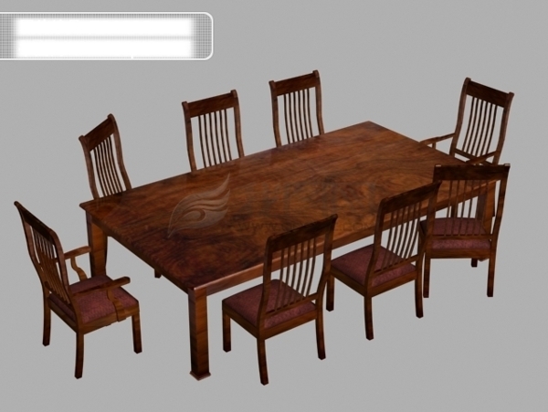 3d木质长条桌椅子