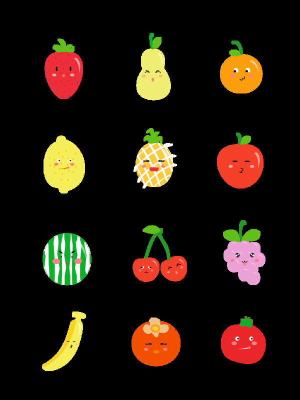 卡通可爱简约水果元素之表情图标套图