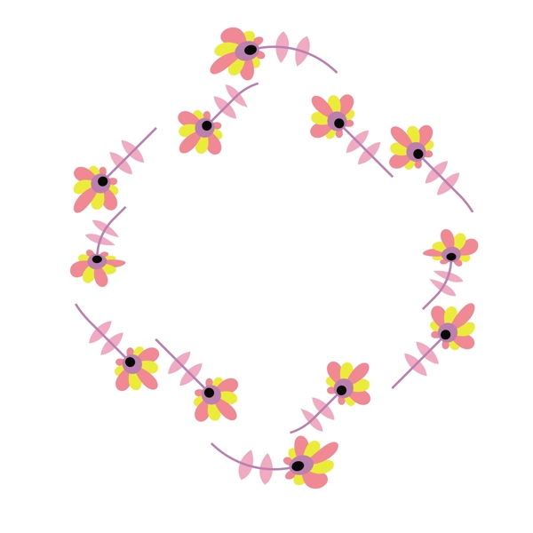 矢量卡通扁平化粉色花朵装饰边框