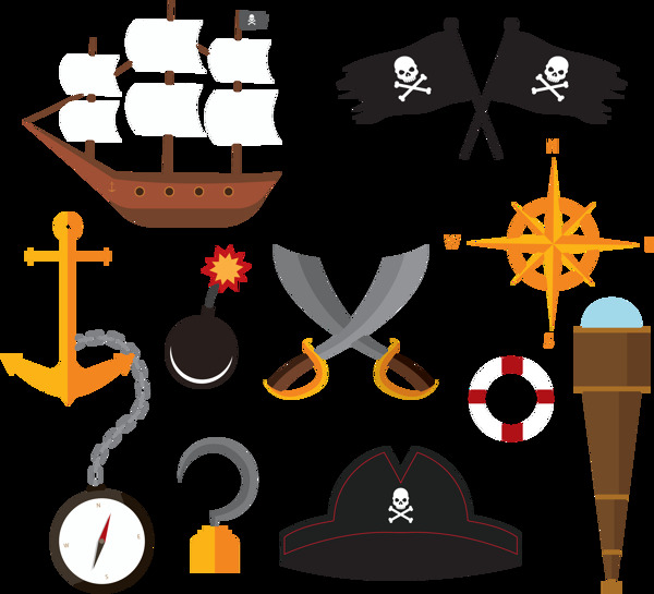 手绘各种海盗元素图免抠png透明图层素材
