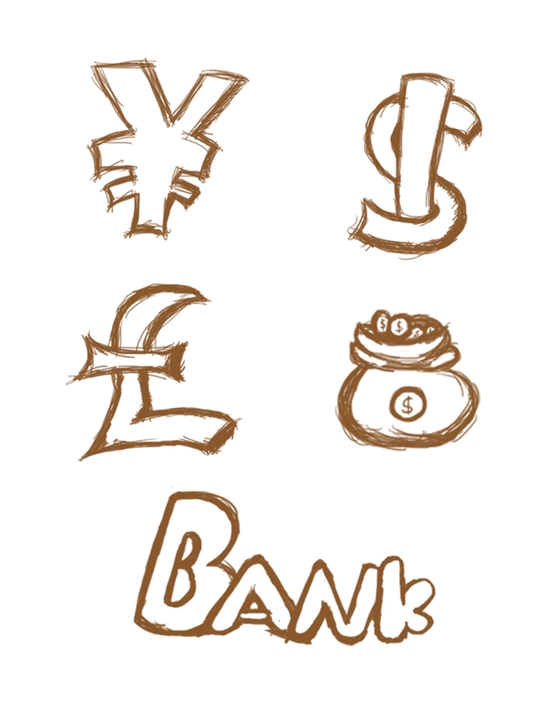 手绘风格金币钱币符号金融元素银行线条
