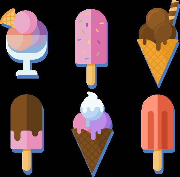 扁平风格彩色冰淇淋免抠png透明图层素材
