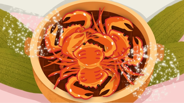 秋天美味螃蟹美食涂鸦插画