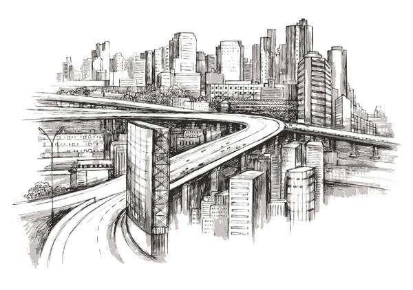 手绘都市城市建筑图片