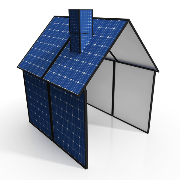 太阳能电池板的房子显示可再生能源