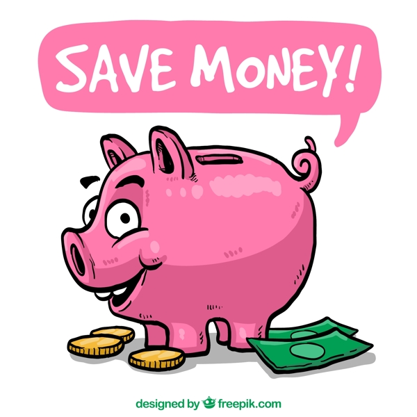 粉色卡通猪存钱罐矢量素材图片