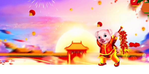 2019猪年春节海报背景素材