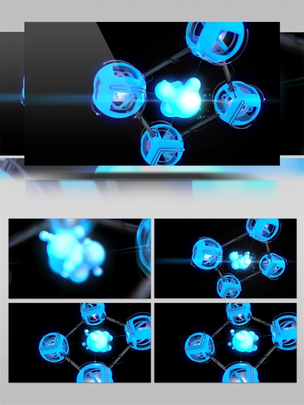 蓝色分子结构放大展示视频素材