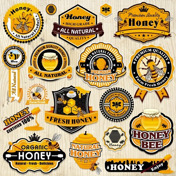 蜜蜂和蜂蜜标签图片
