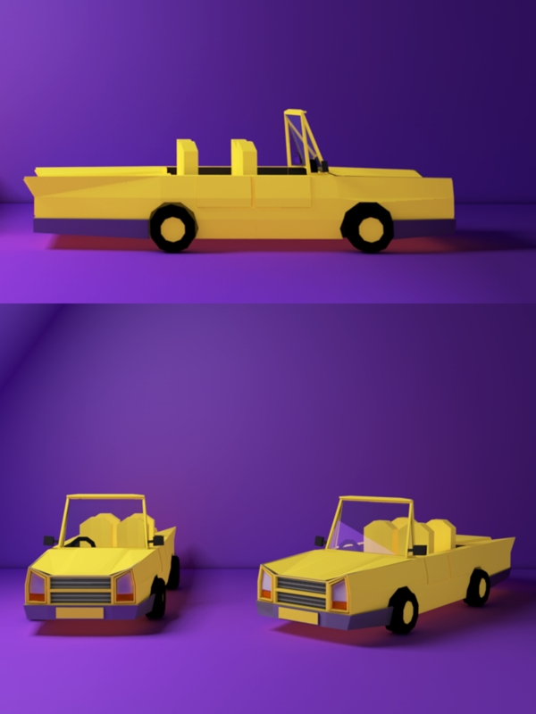 小车设计元素C4D紫黄色背景