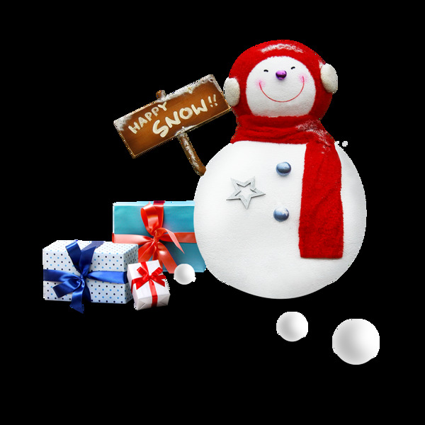 雪人礼物圣诞卡通PNG元素