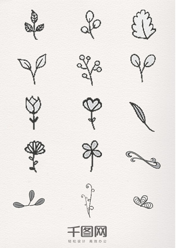 黑白植物花朵线条简约画
