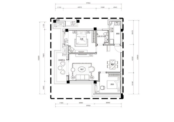 两室一厅室内户型平面设计图