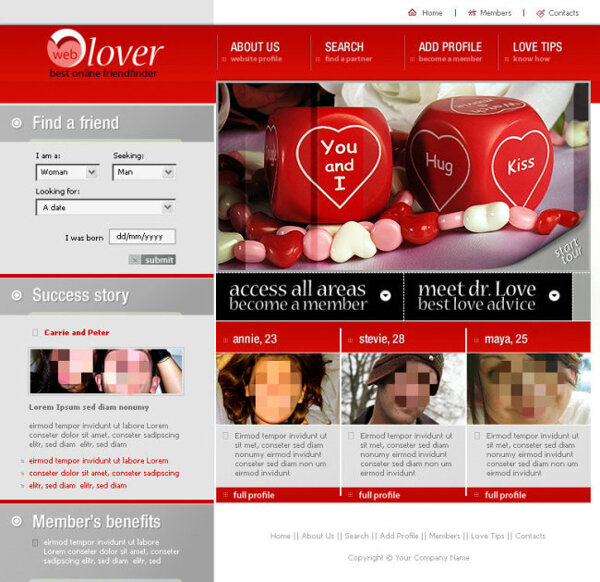 红色爱情网站psd模板