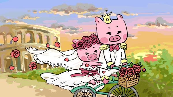 猪猪的婚礼插画
