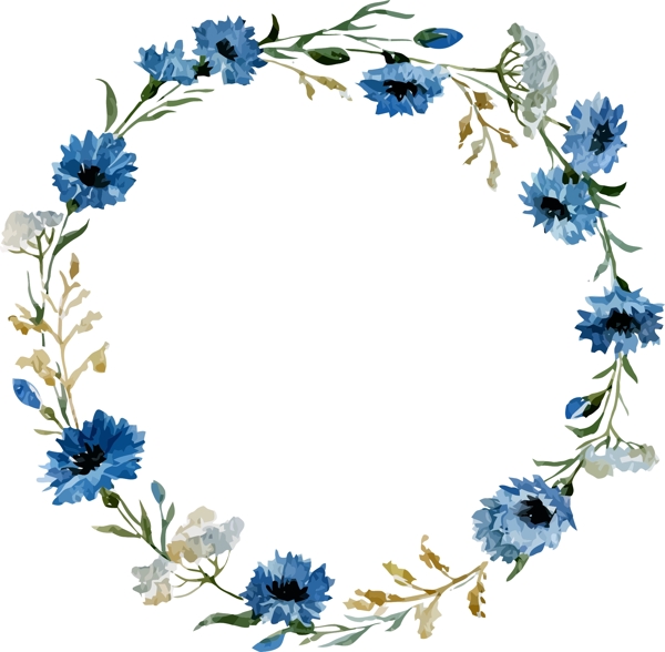 清新蓝色水彩绘花朵边框