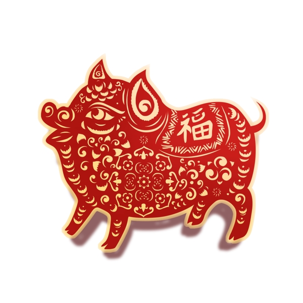 红色喜庆福字猪形象元素设计